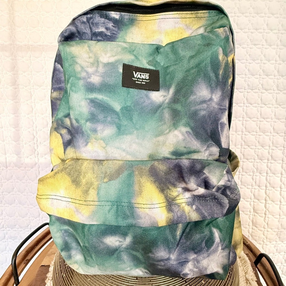 Y2K Vans Realm Backpack Green Yellow Blue Tie Dye Canvas School Bag Off The Wall